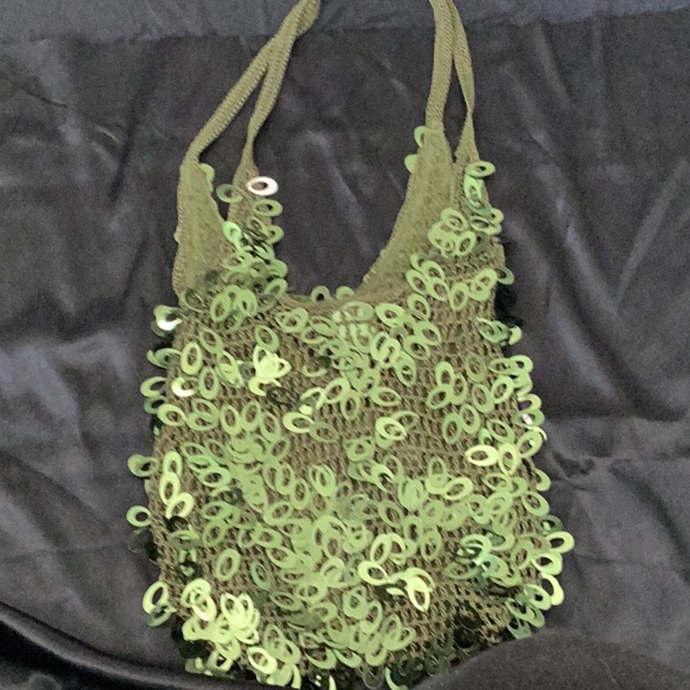 Green Sequin Crochet Tote Bag - Women